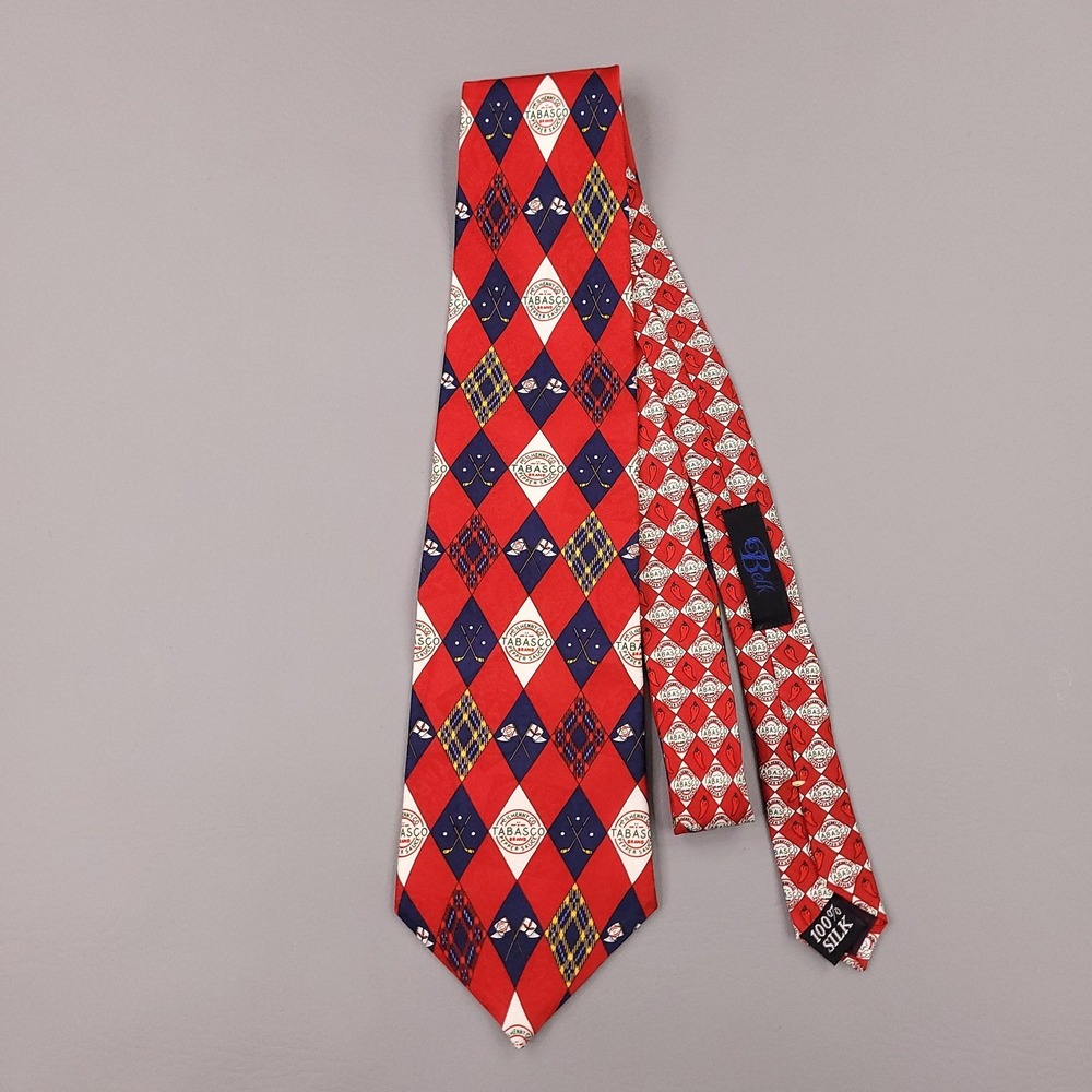 Tabasco Tie Mens One Size Red Navy Argyle 100% Silk Hockey Sticks McIlhenny